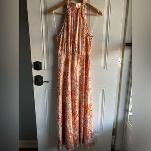 VICI- Maysun floral satin paisley midi dress- pale orange